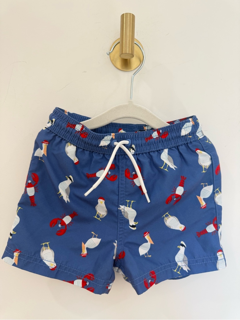 Janie & Jack Boys Blue Seagull & Lobster Print Swim Shorts